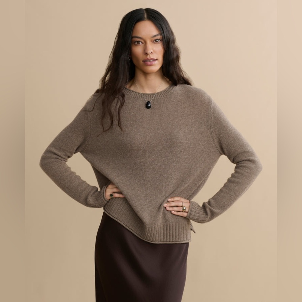 Jenni Kayne Everyday Taupe Crewneck Wool Cashmere Blend Sweater Sz XL